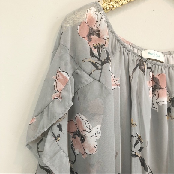 LAST 1: Light Grey Floral Off the Shoulder Dress - Picture 4 of 5